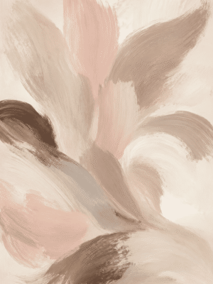 Abstract feathered bloom wall art print in blush pink and chestnut brown