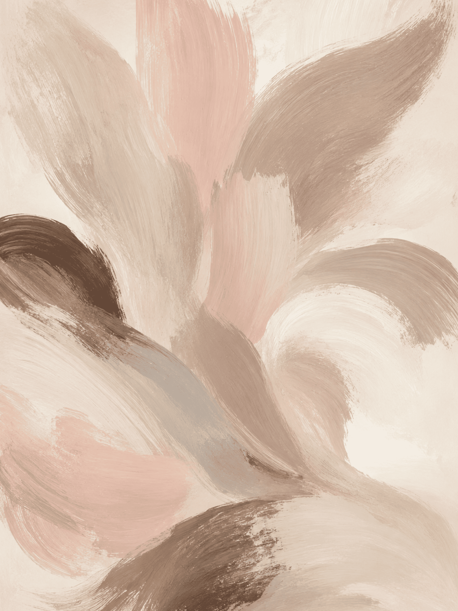 Abstract feathered bloom wall art print in blush pink and chestnut brown