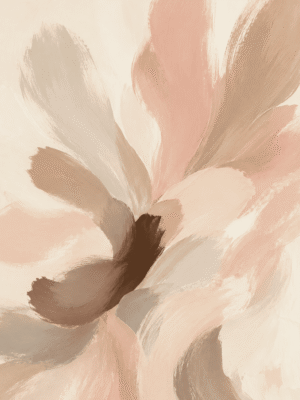 Abstract blush taupe petal wall art print with chestnut brown center