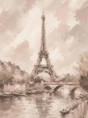 Eiffel Tower Paris wall art print with Seine river and bridge