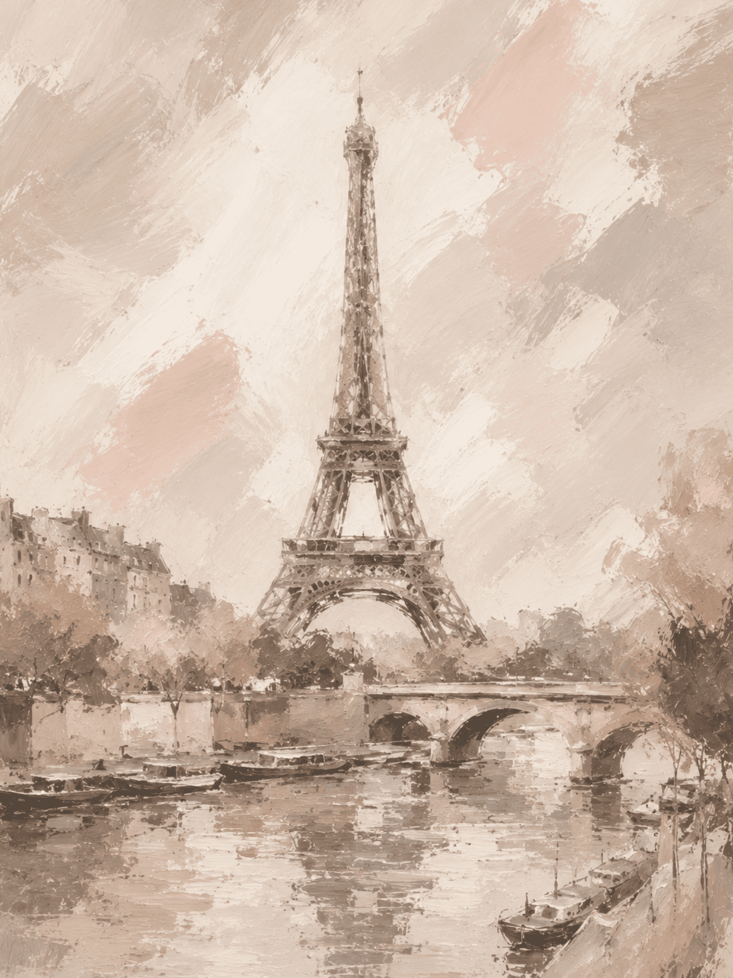 Eiffel Tower Paris wall art print with Seine river and bridge