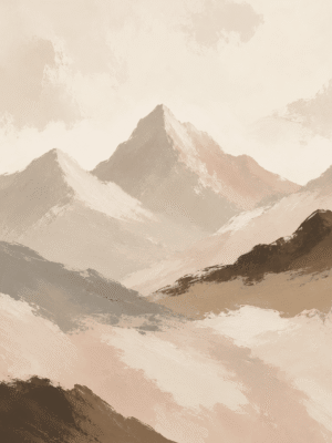 Abstract blush mountain range wall art print in taupe and rose tones