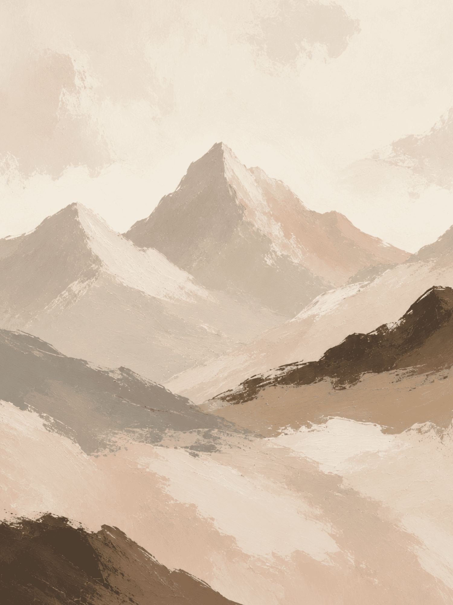 Abstract blush mountain range wall art print in taupe and rose tones