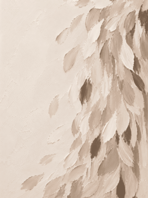 Painterly falling leaves wall art print in cream, blush, taupe, and brown tones — digital download.