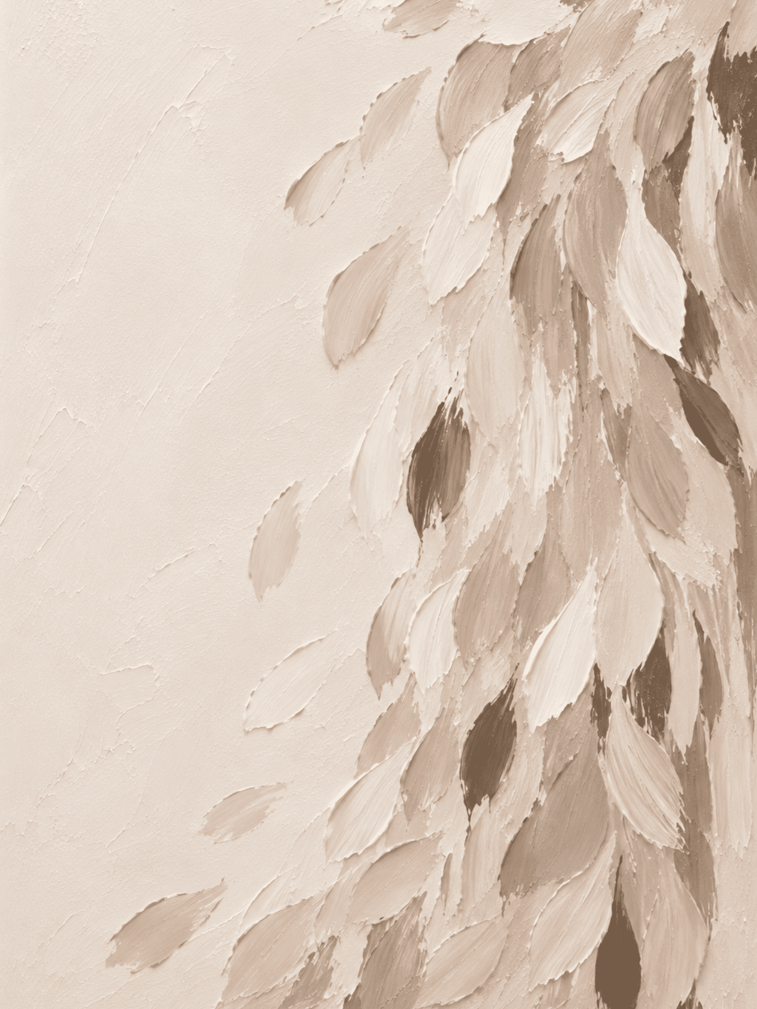 Painterly falling leaves wall art print in cream, blush, taupe, and brown tones — digital download.