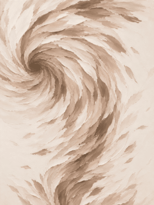 Swirling feather whirl wall art print in cream, tan, blush, and brown tones — digital download.
