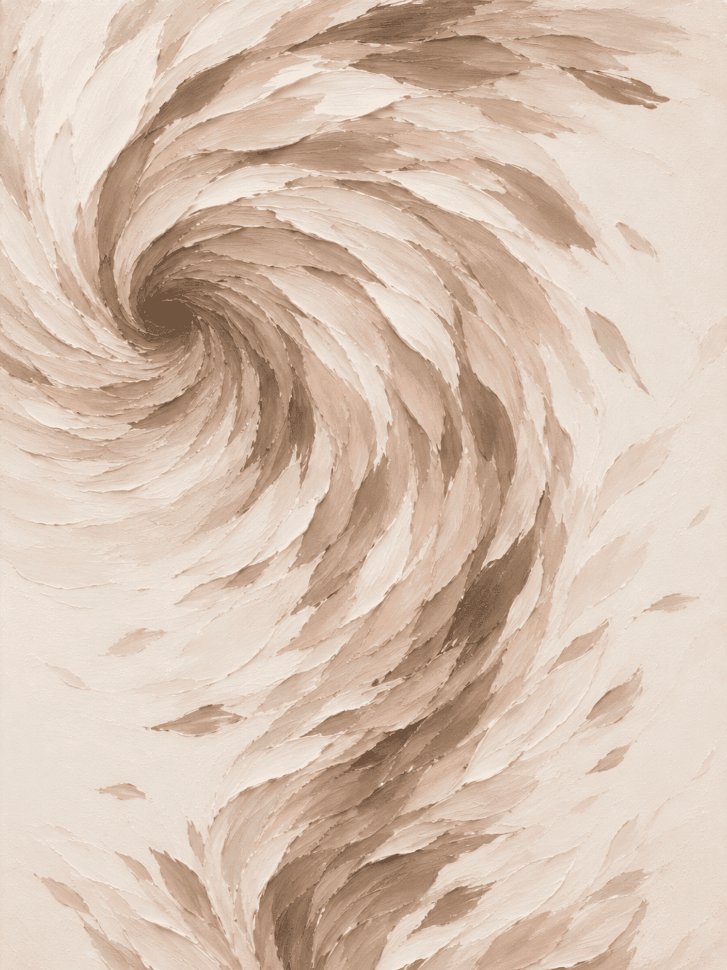 Swirling feather whirl wall art print in cream, tan, blush, and brown tones — digital download.