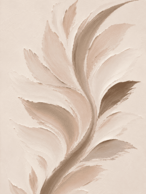 Painterly blush fern branch wall art print in cream, tan, and blush tones — digital download.