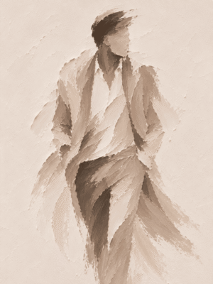 Painterly walking man silhouette wall art print in cream, tan, and gray tones — digital download.
