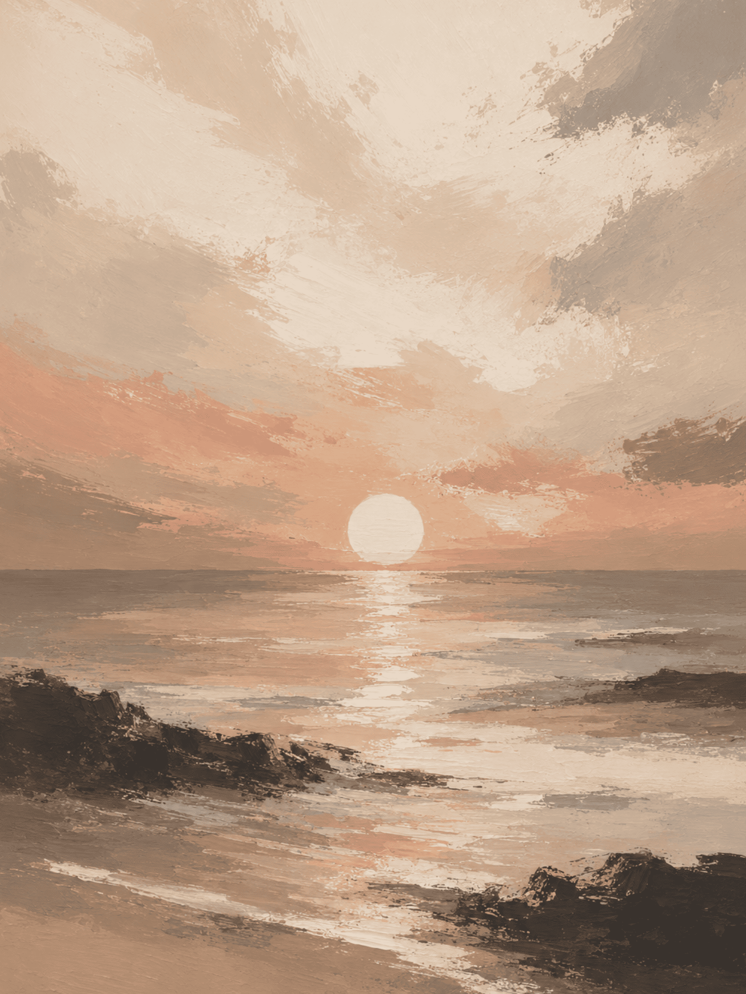 Golden sunset seascape wall art print with ocean and rocky shoreline