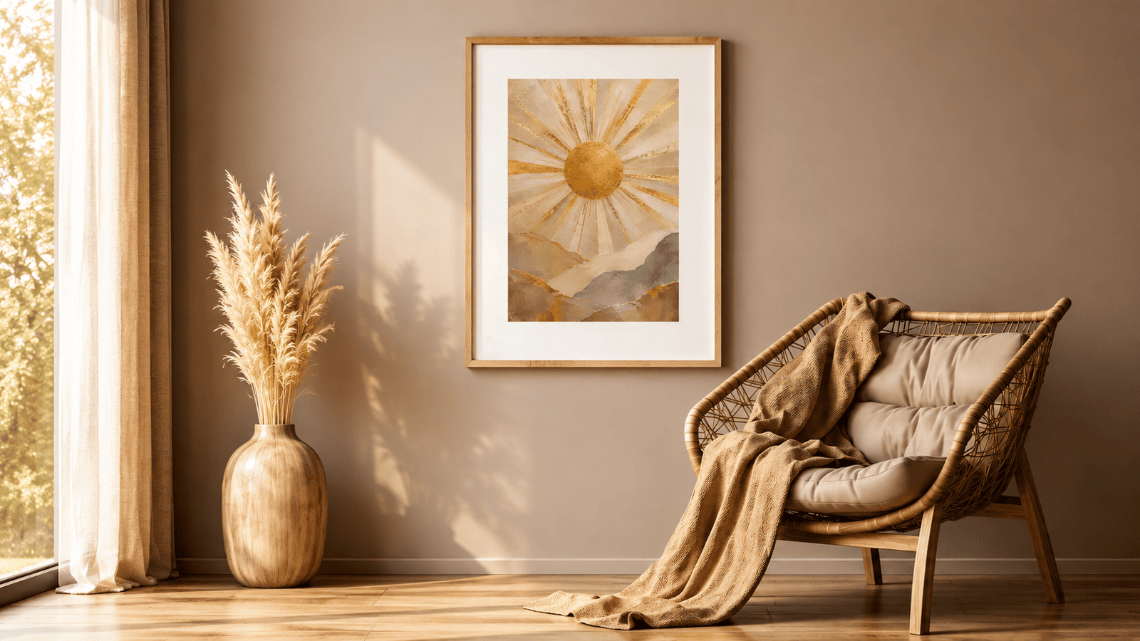 Gold sunrise mountain wall art print — digital download.