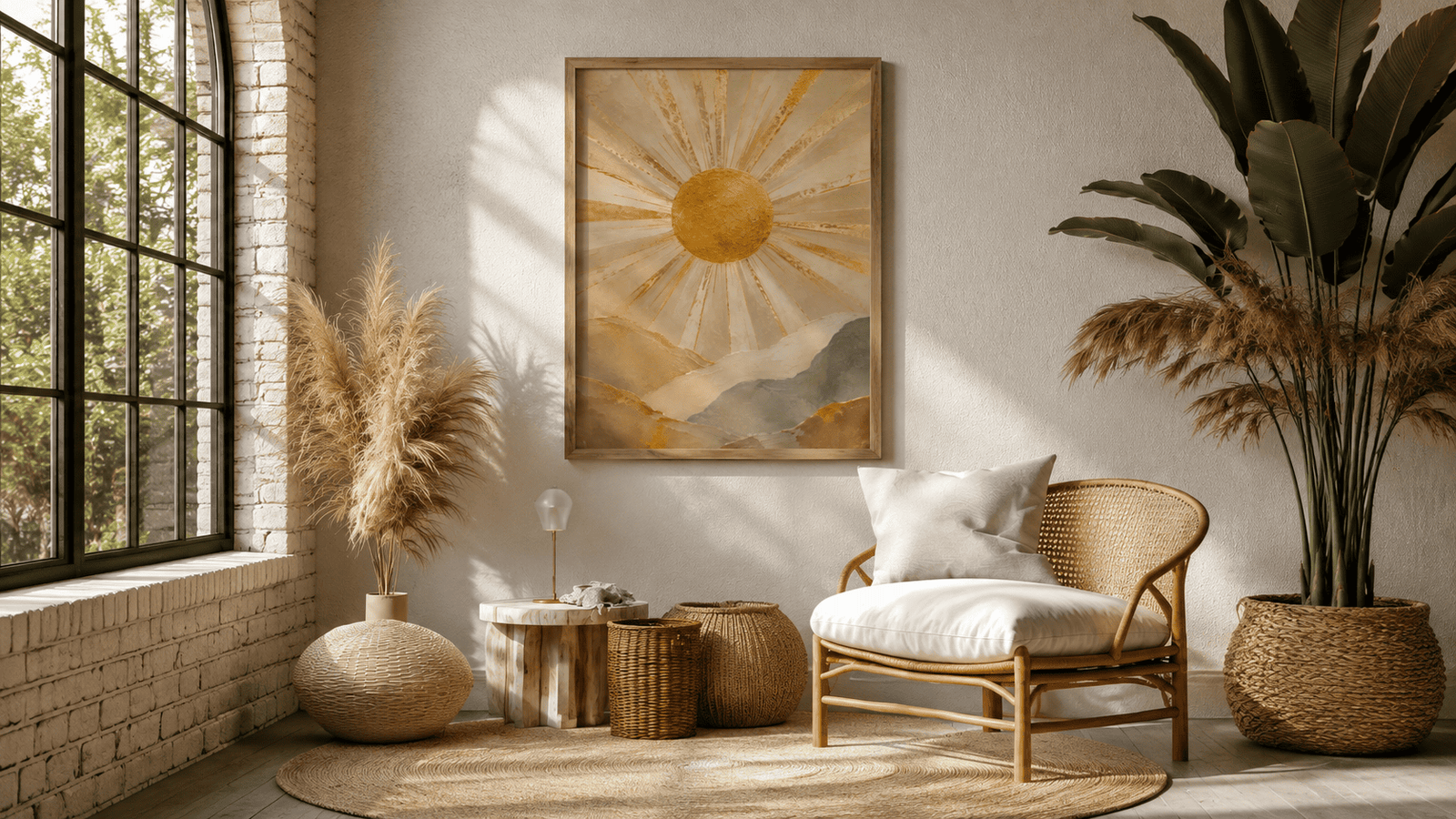 Gold sunrise mountain wall art print — digital download.