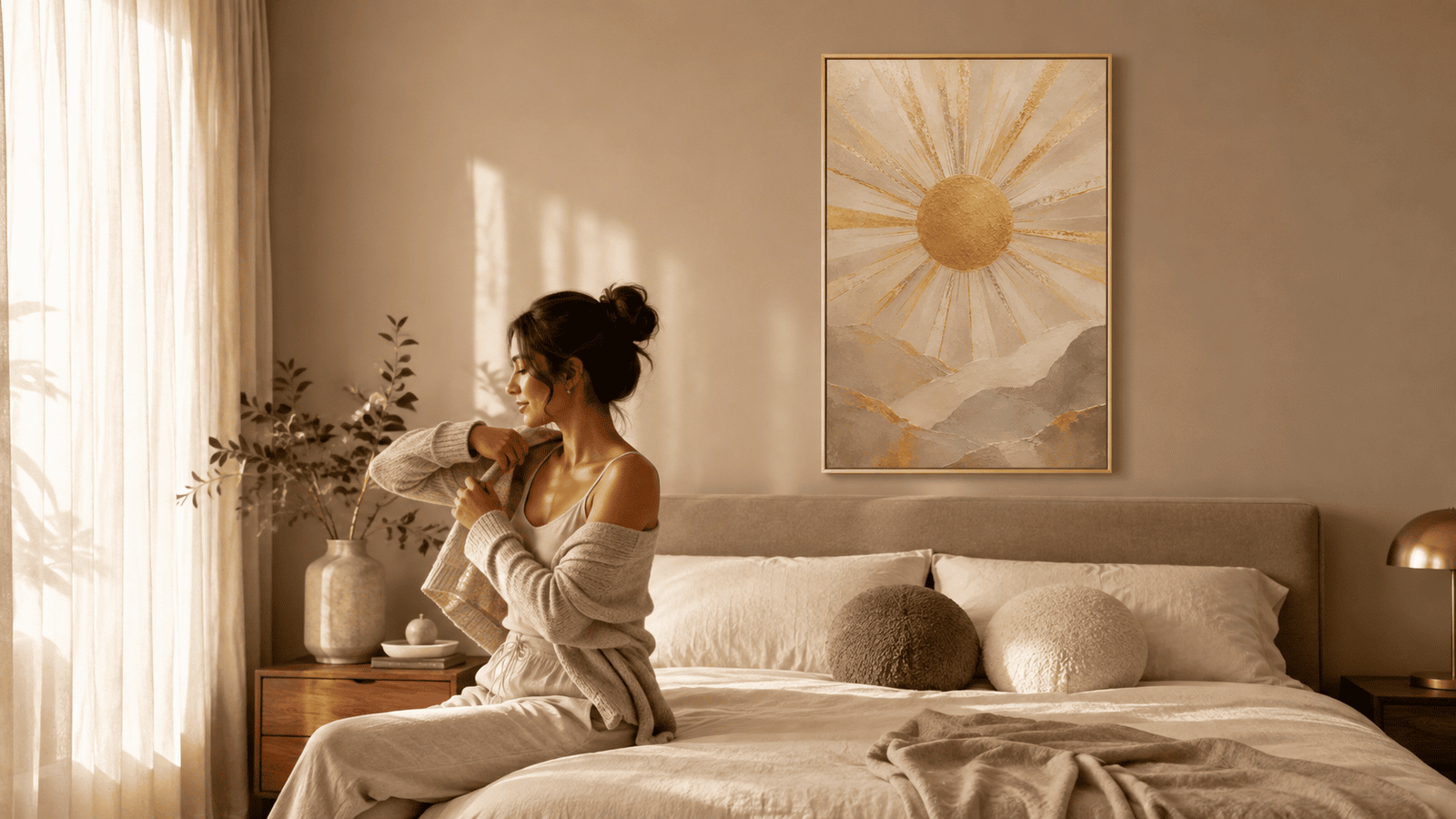 Gold sunrise mountain wall art print — digital download.