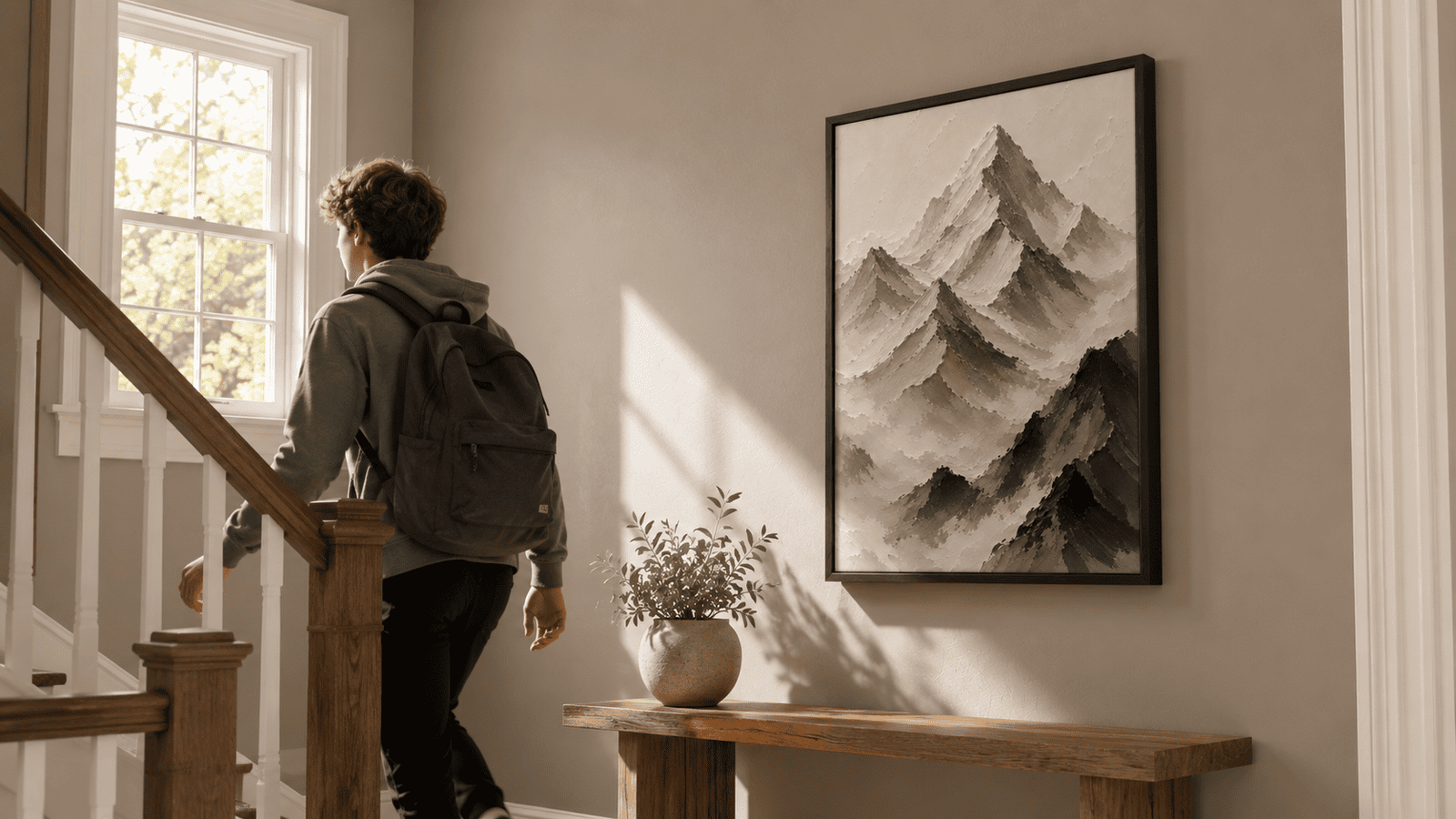 Painterly mountain range wall art print — digital download