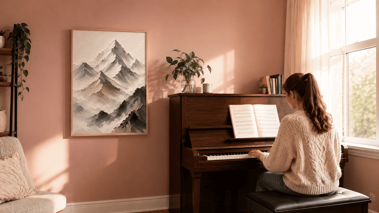 Painterly mountain range wall art print — digital download