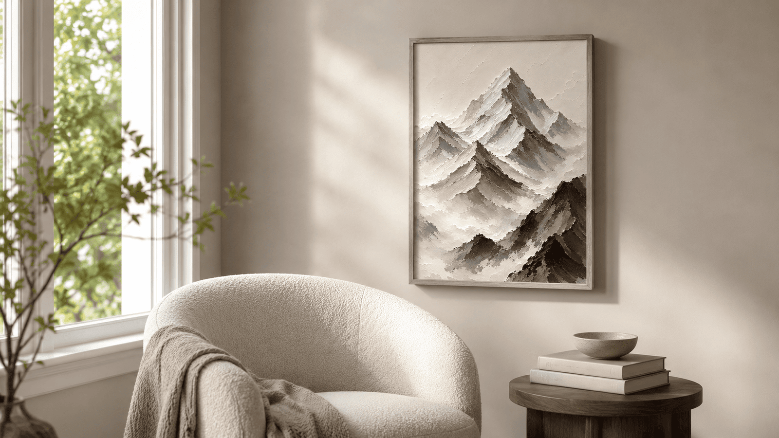 Painterly mountain range wall art print — digital download