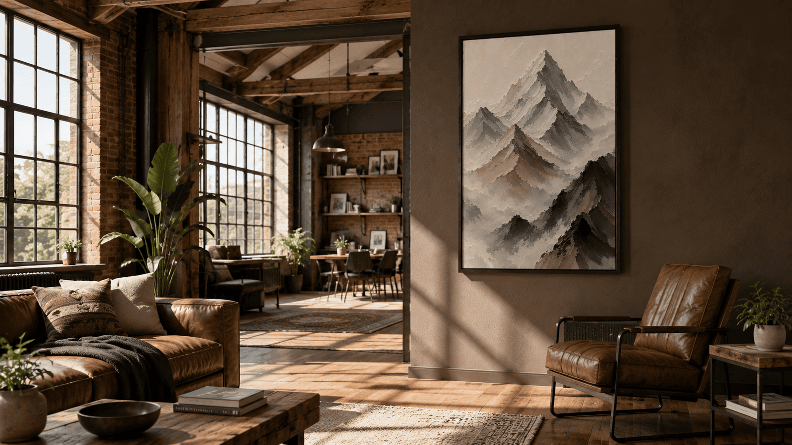 Painterly mountain range wall art print — digital download