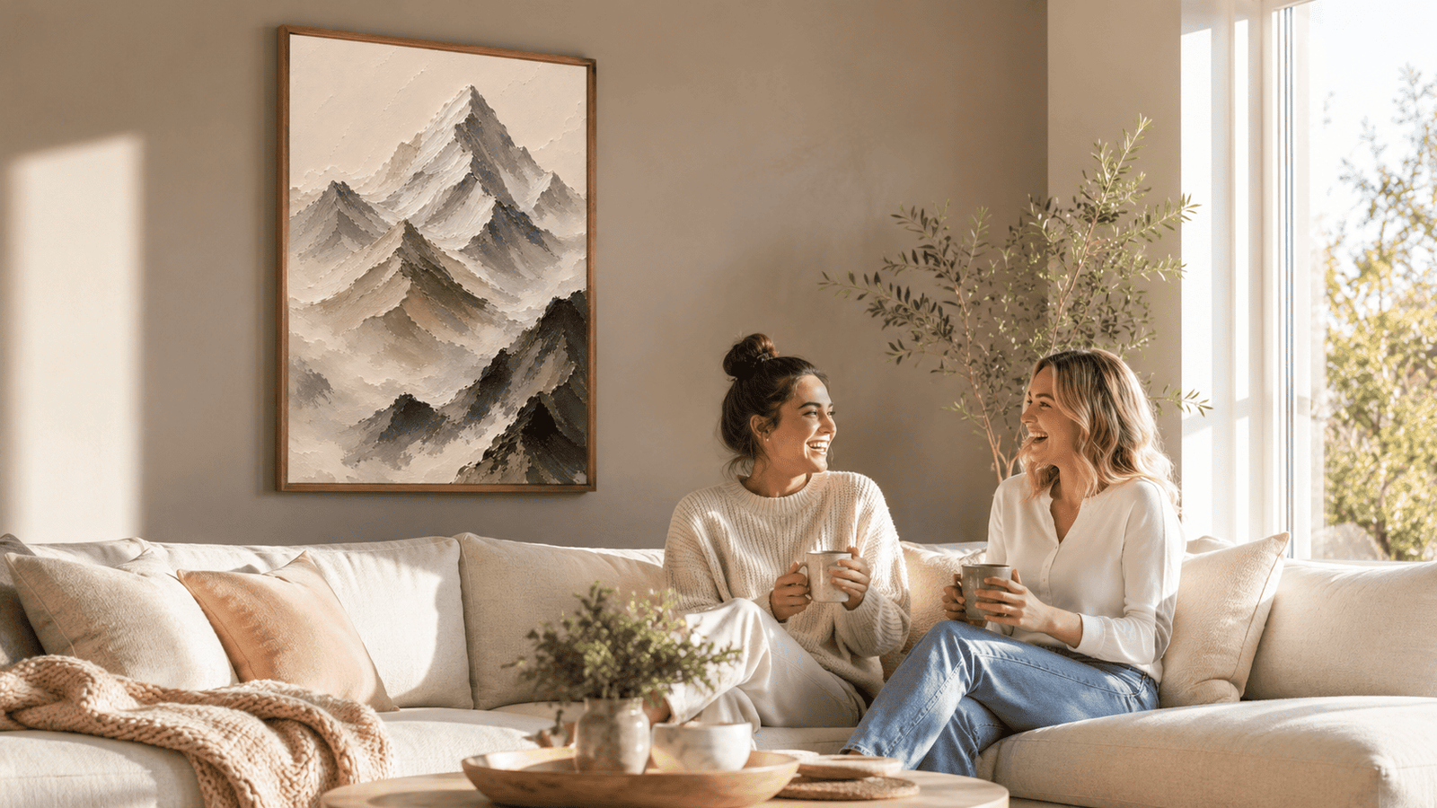 Painterly mountain range wall art print — digital download