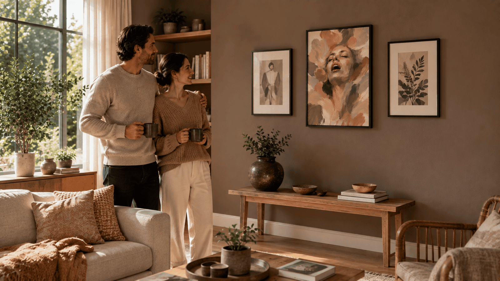 Painterly expressive portrait wall art print in cream and blush tones
