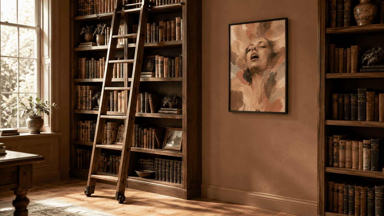 Painterly expressive portrait wall art print in cream and blush tones