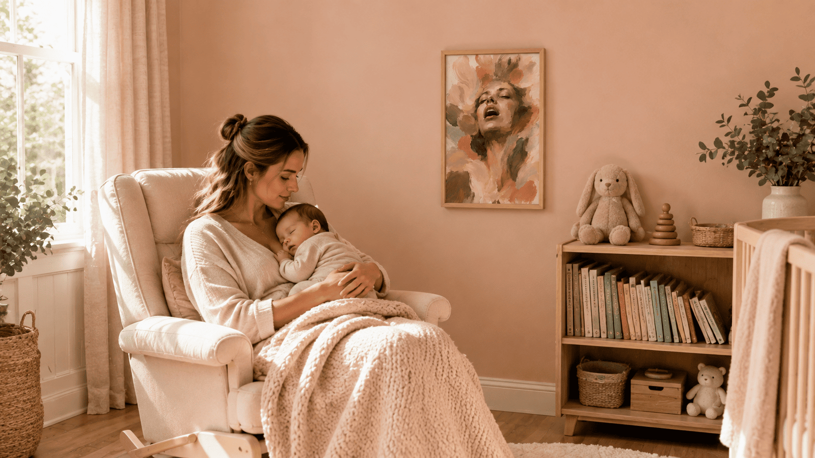 Painterly expressive portrait wall art print in cream and blush tones
