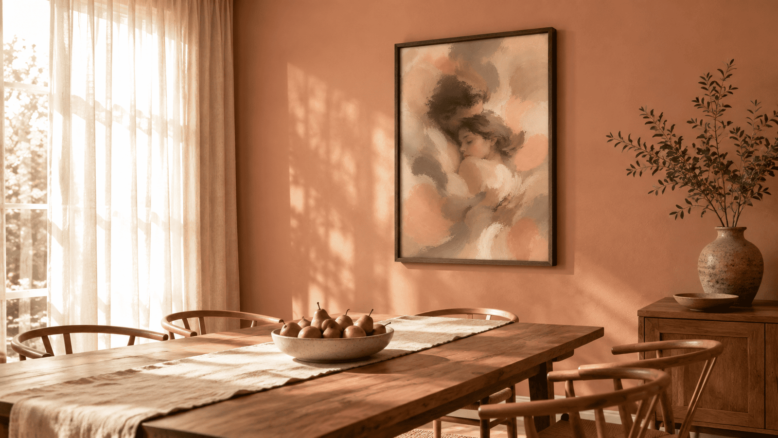 Painterly couple embrace wall art print — digital download