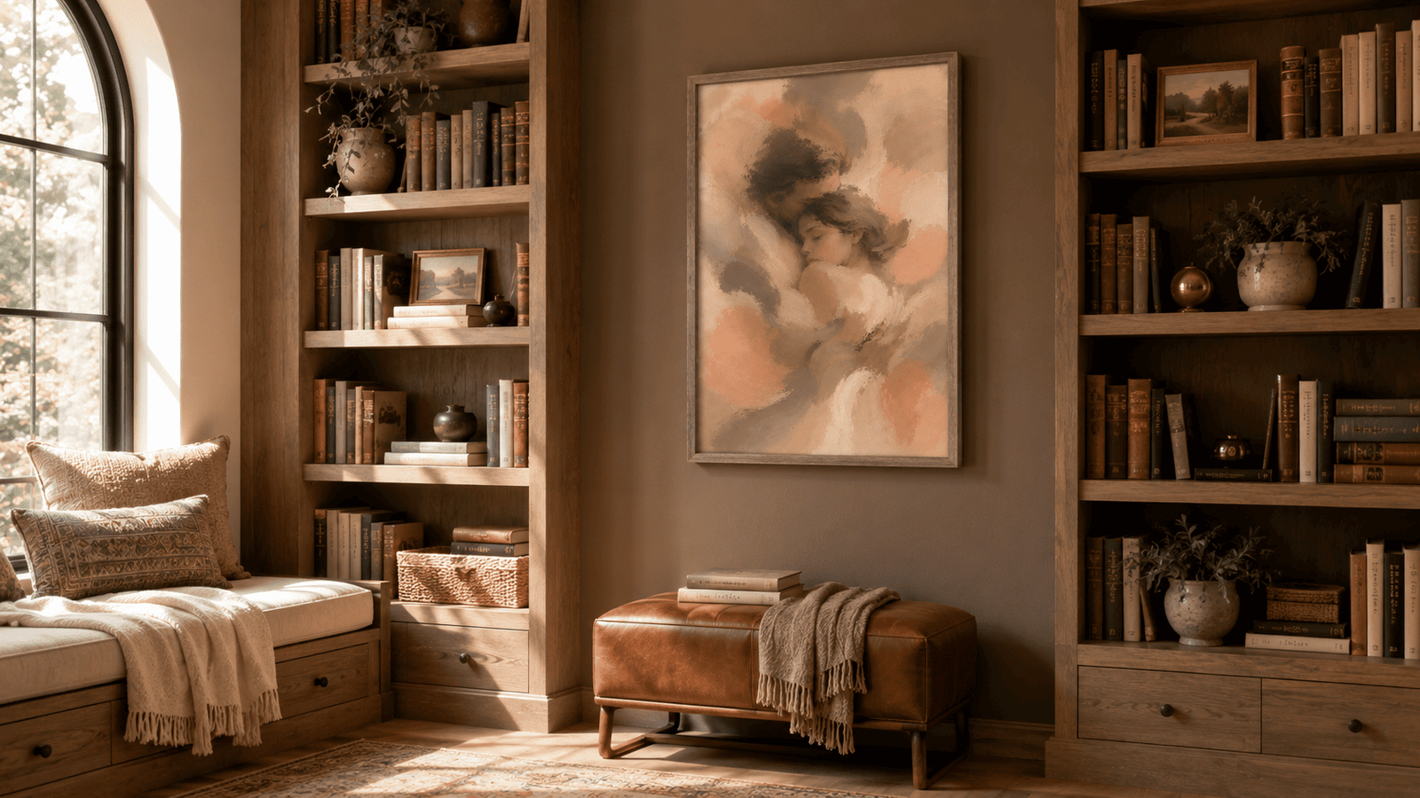 Painterly couple embrace wall art print — digital download