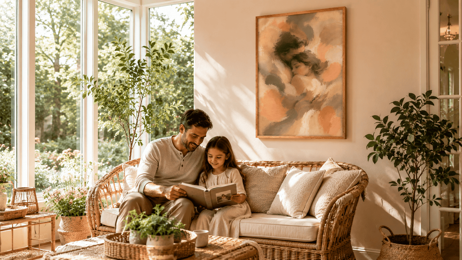 Painterly couple embrace wall art print — digital download