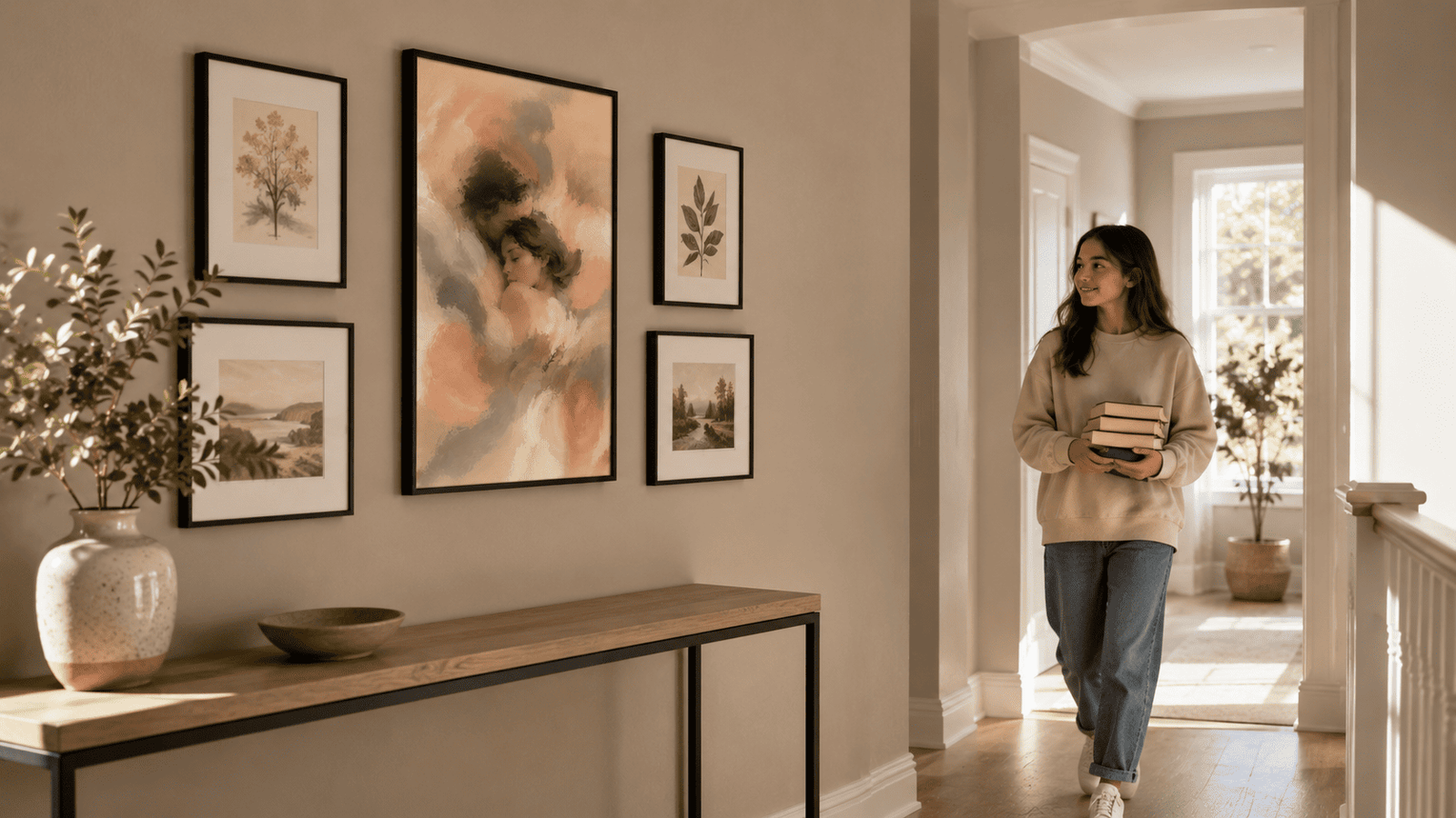 Painterly couple embrace wall art print — digital download