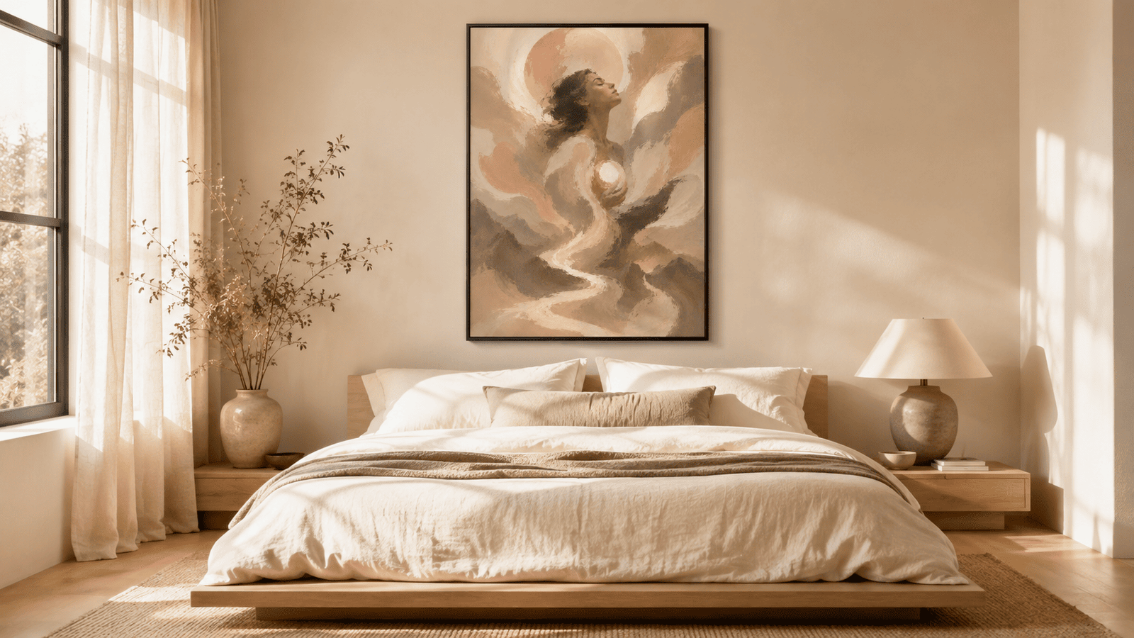 Painterly celestial woman wall art print — digital download