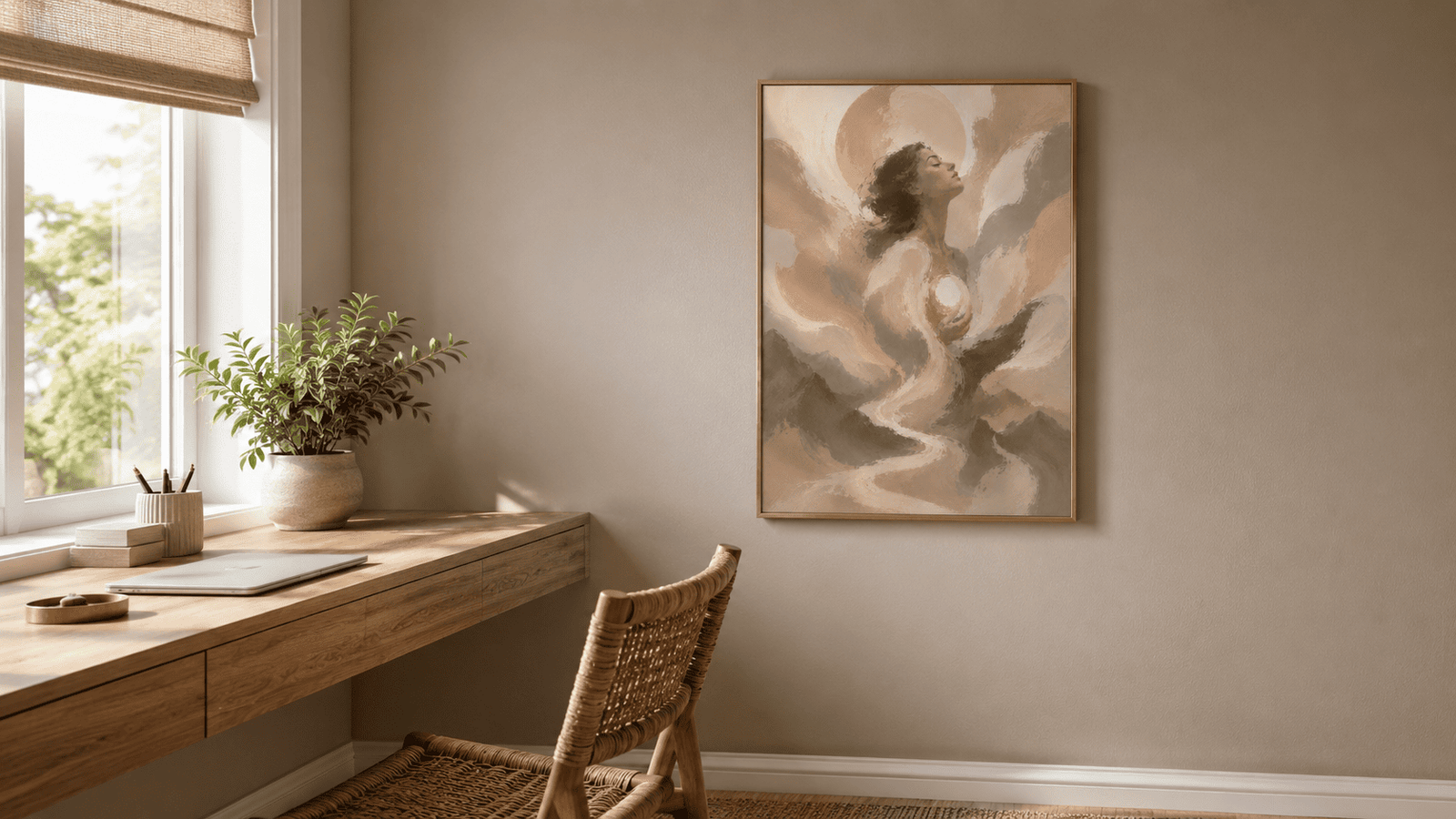 Painterly celestial woman wall art print — digital download