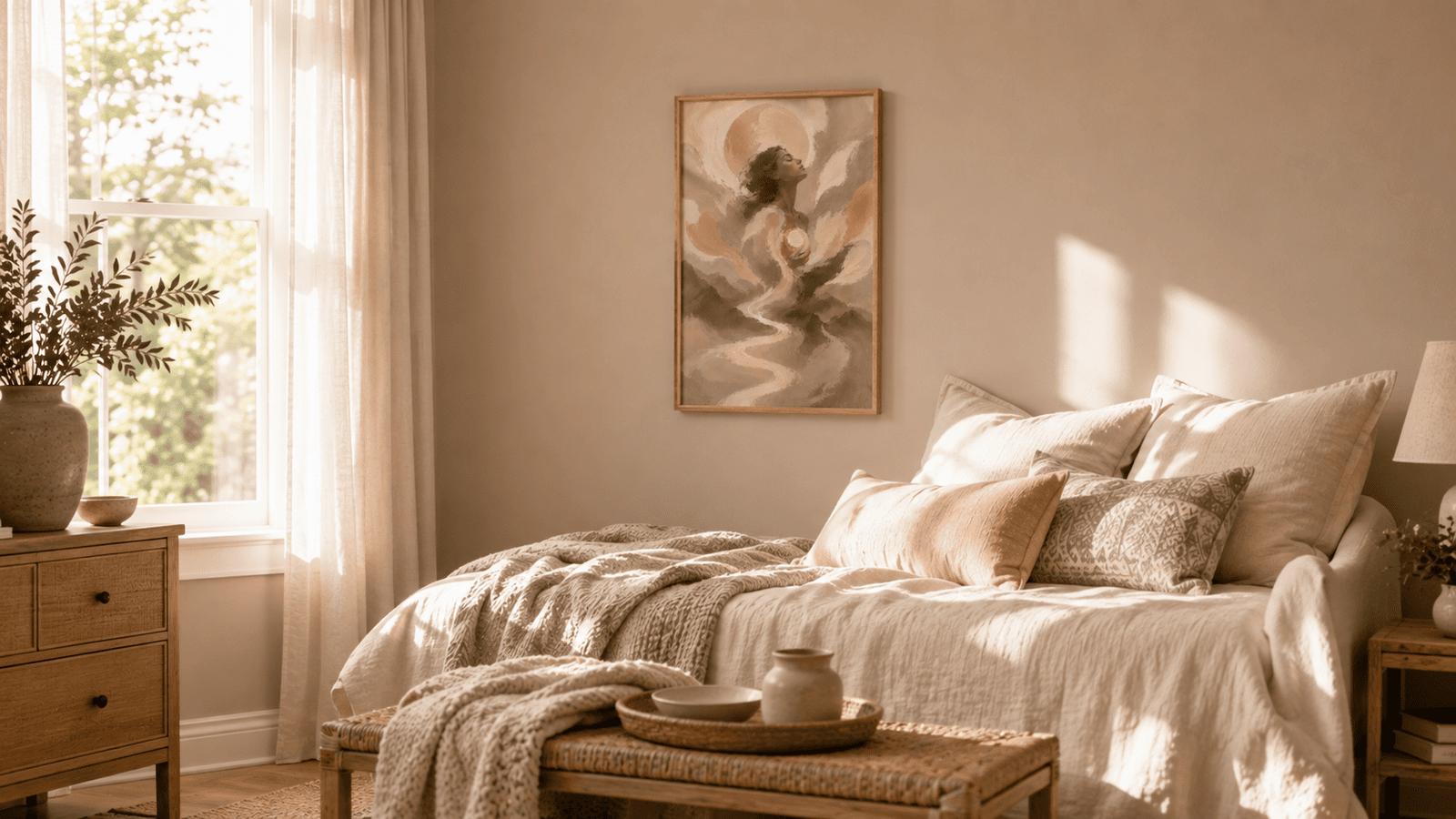 Painterly celestial woman wall art print — digital download