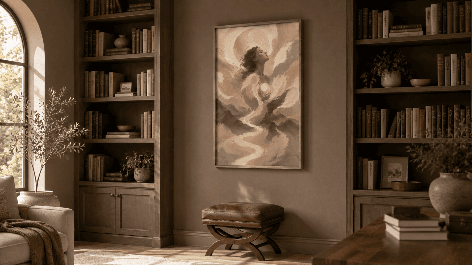Painterly celestial woman wall art print — digital download