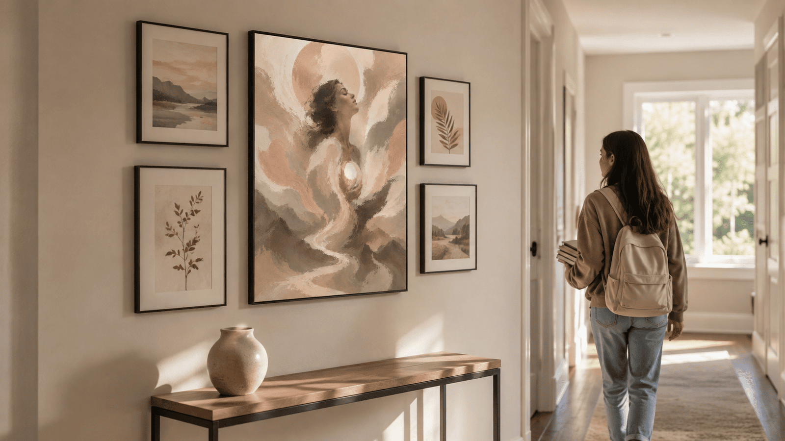 Painterly celestial woman wall art print — digital download