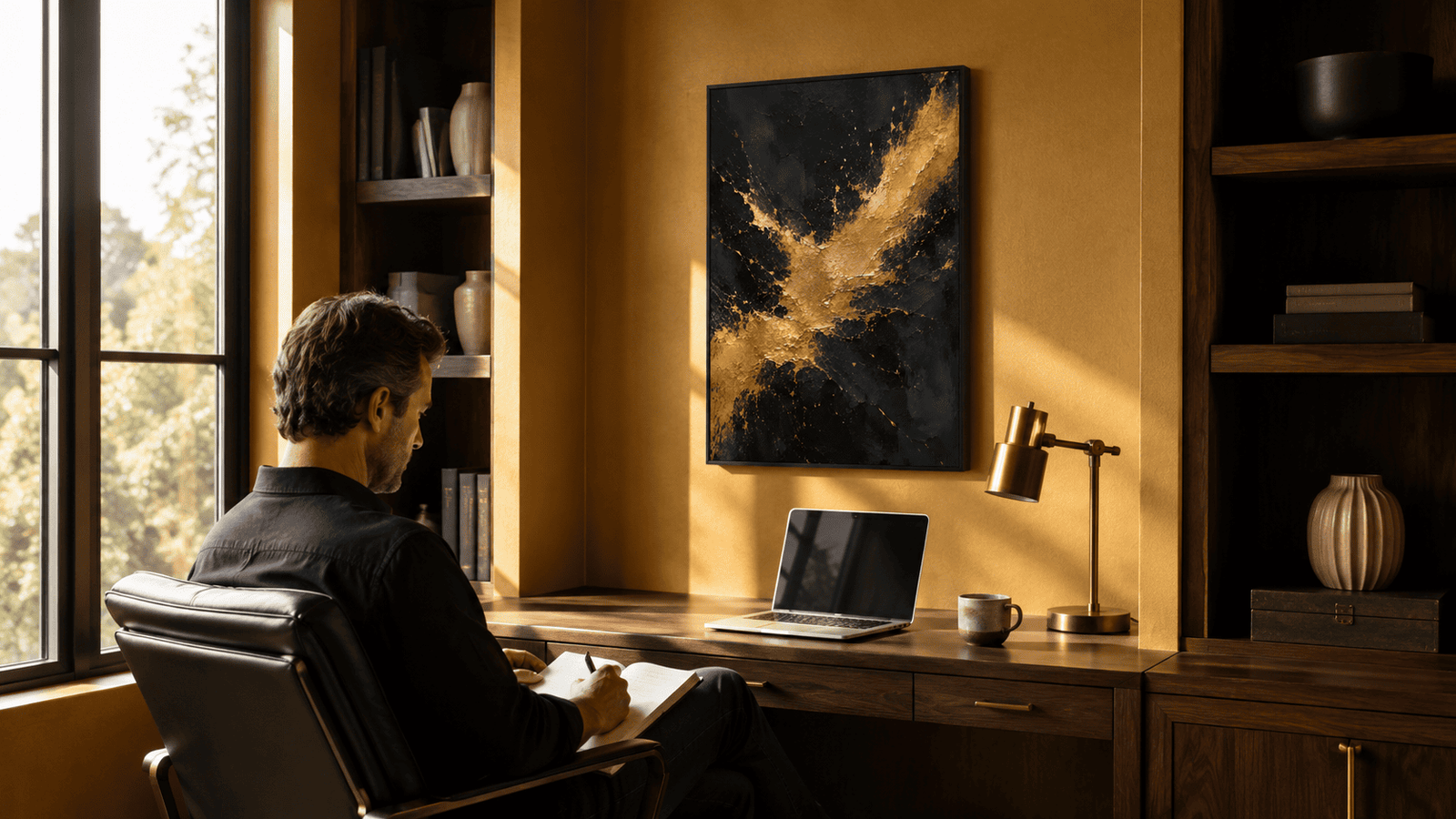 Gold and black abstract splash wall art print — digital download.