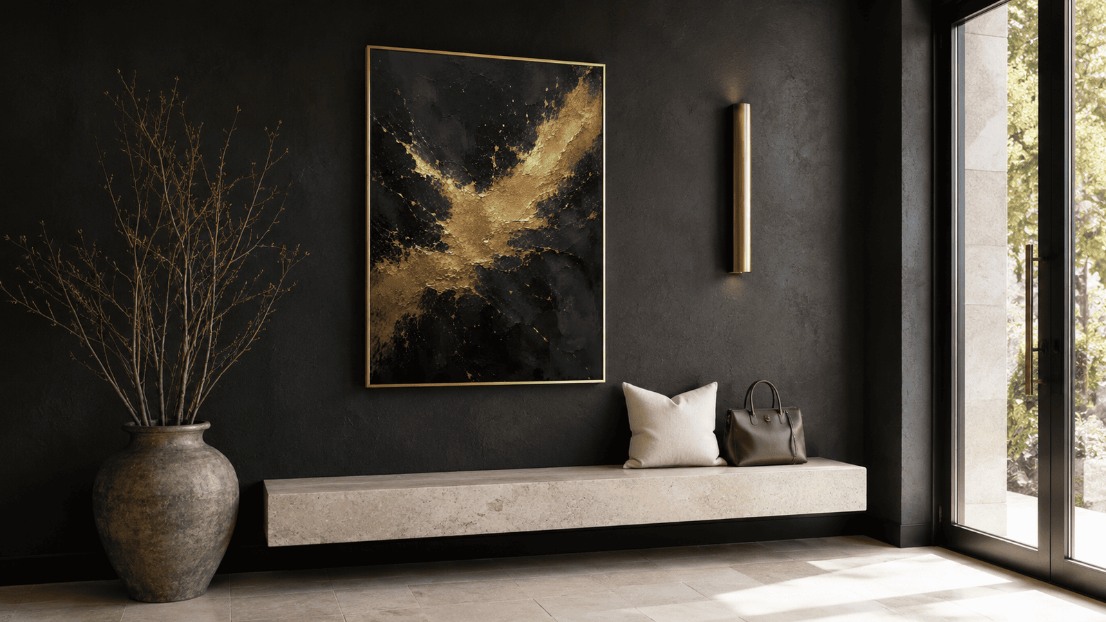 Gold and black abstract splash wall art print — digital download.
