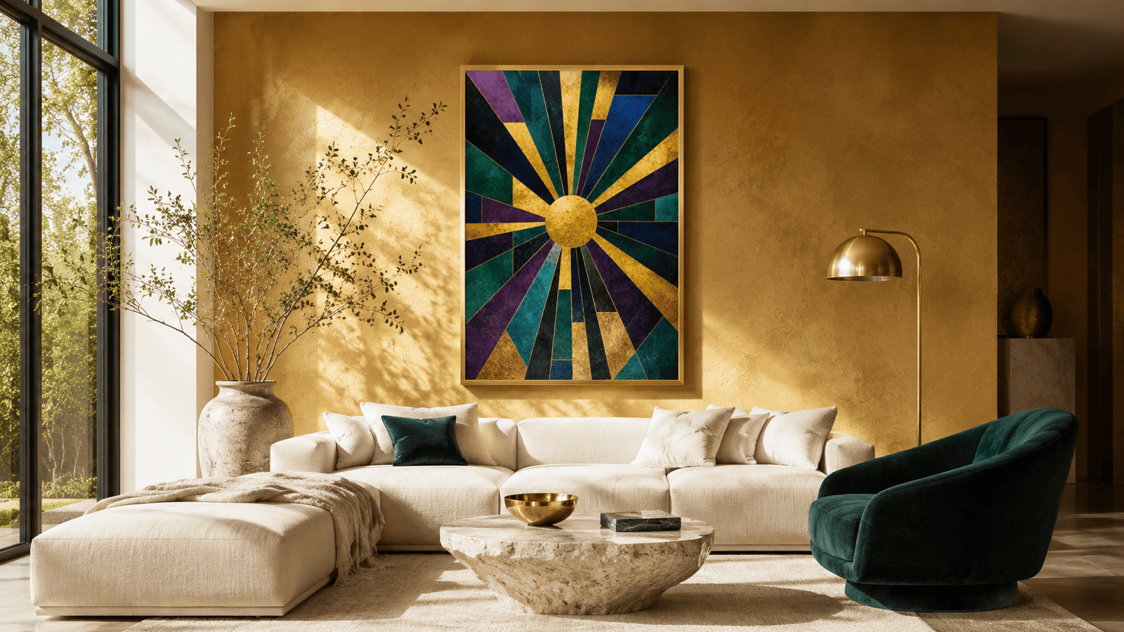 Gold and jewel tone sunburst wall art print — digital download.