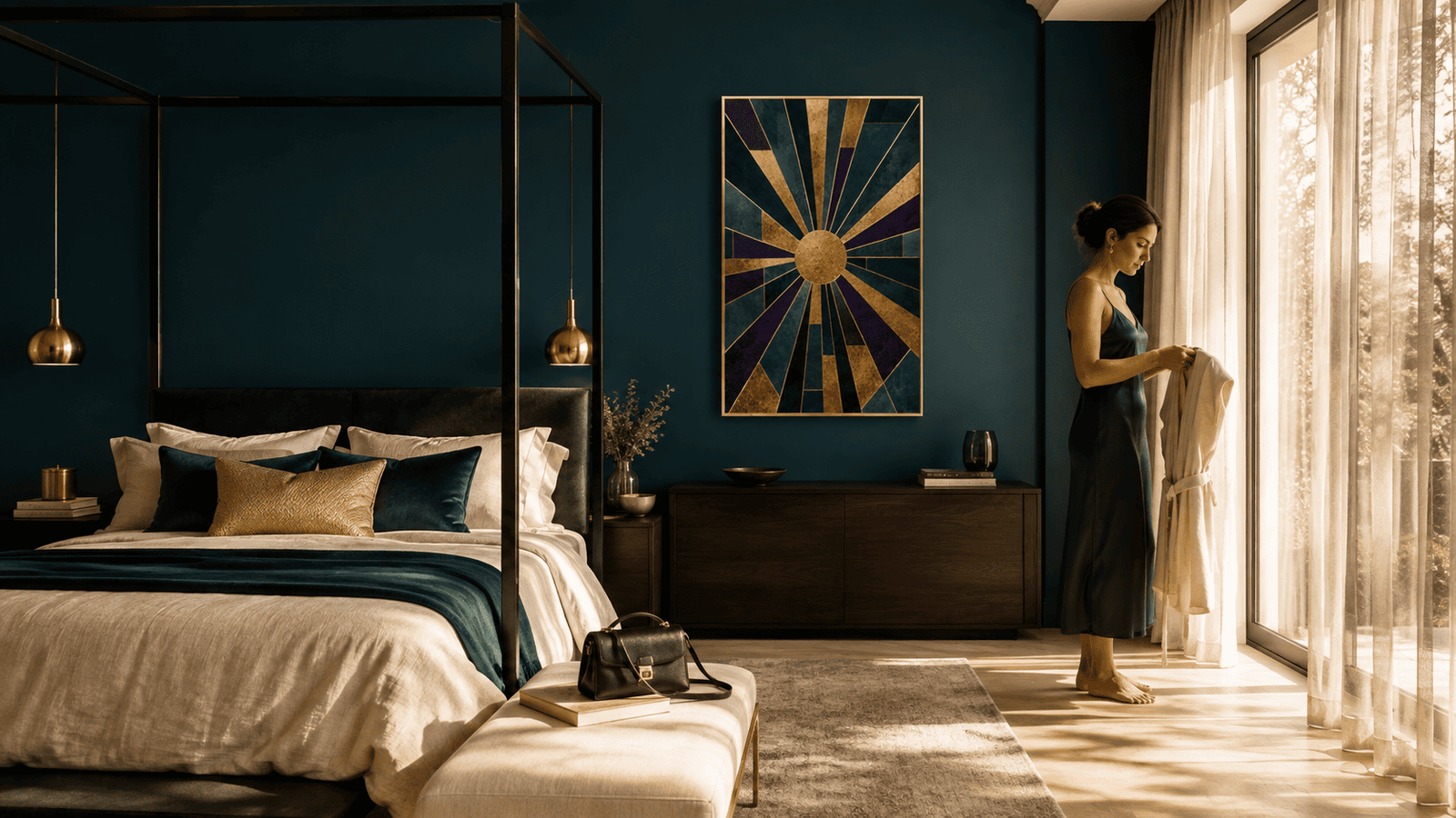 Gold and jewel tone sunburst wall art print — digital download.