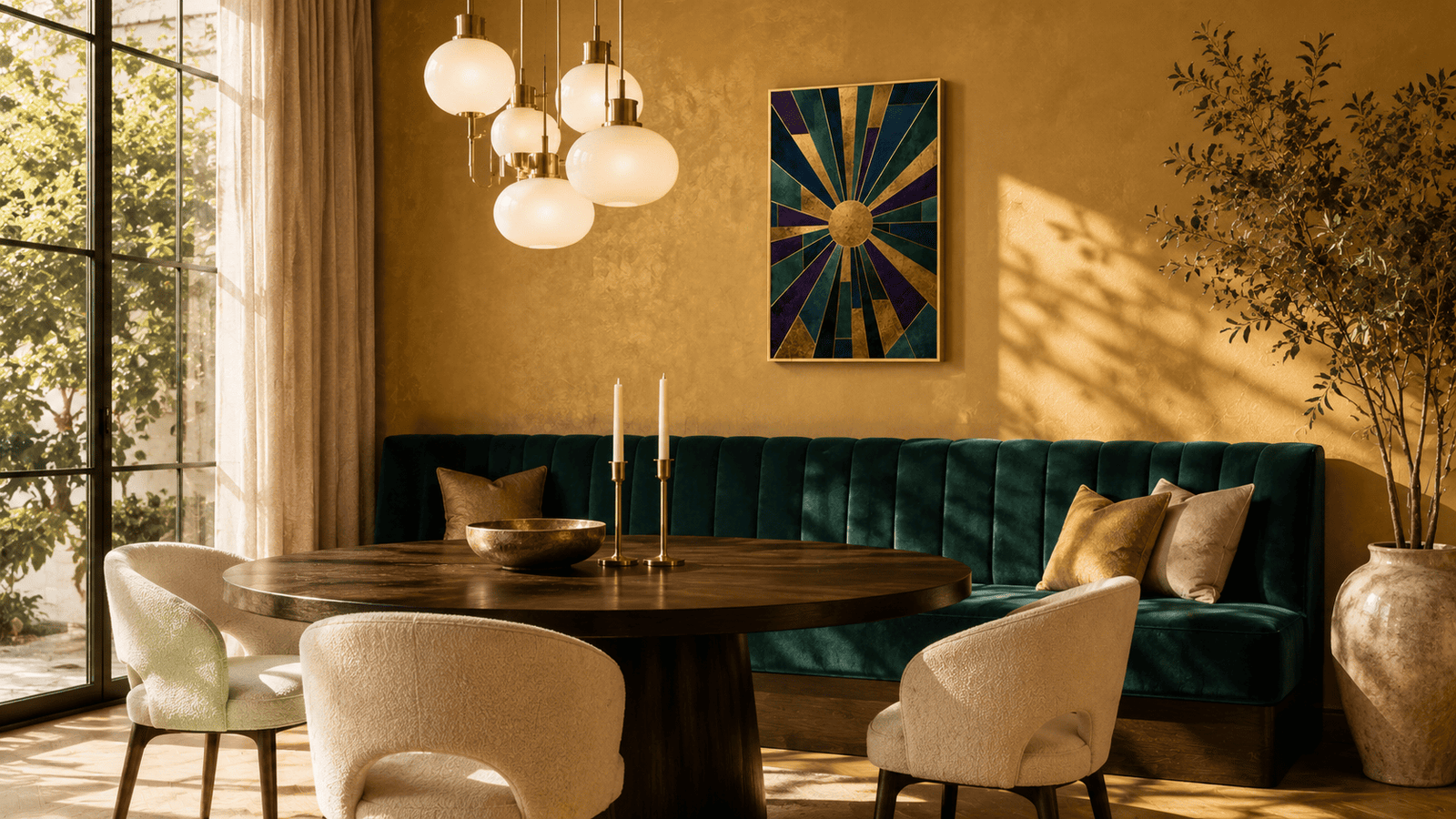 Gold and jewel tone sunburst wall art print — digital download.