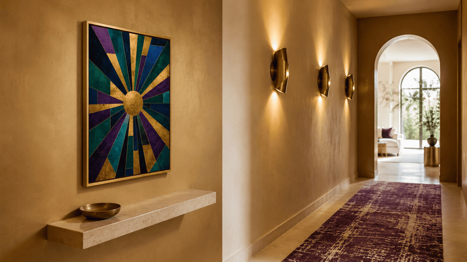 Gold and jewel tone sunburst wall art print — digital download.