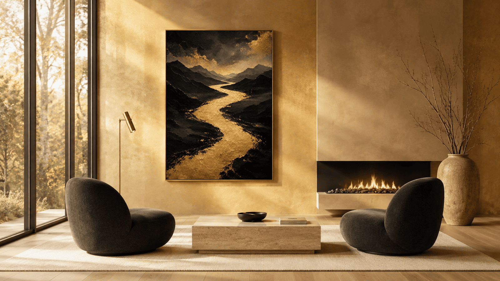 Gold river mountain wall art print — digital download.