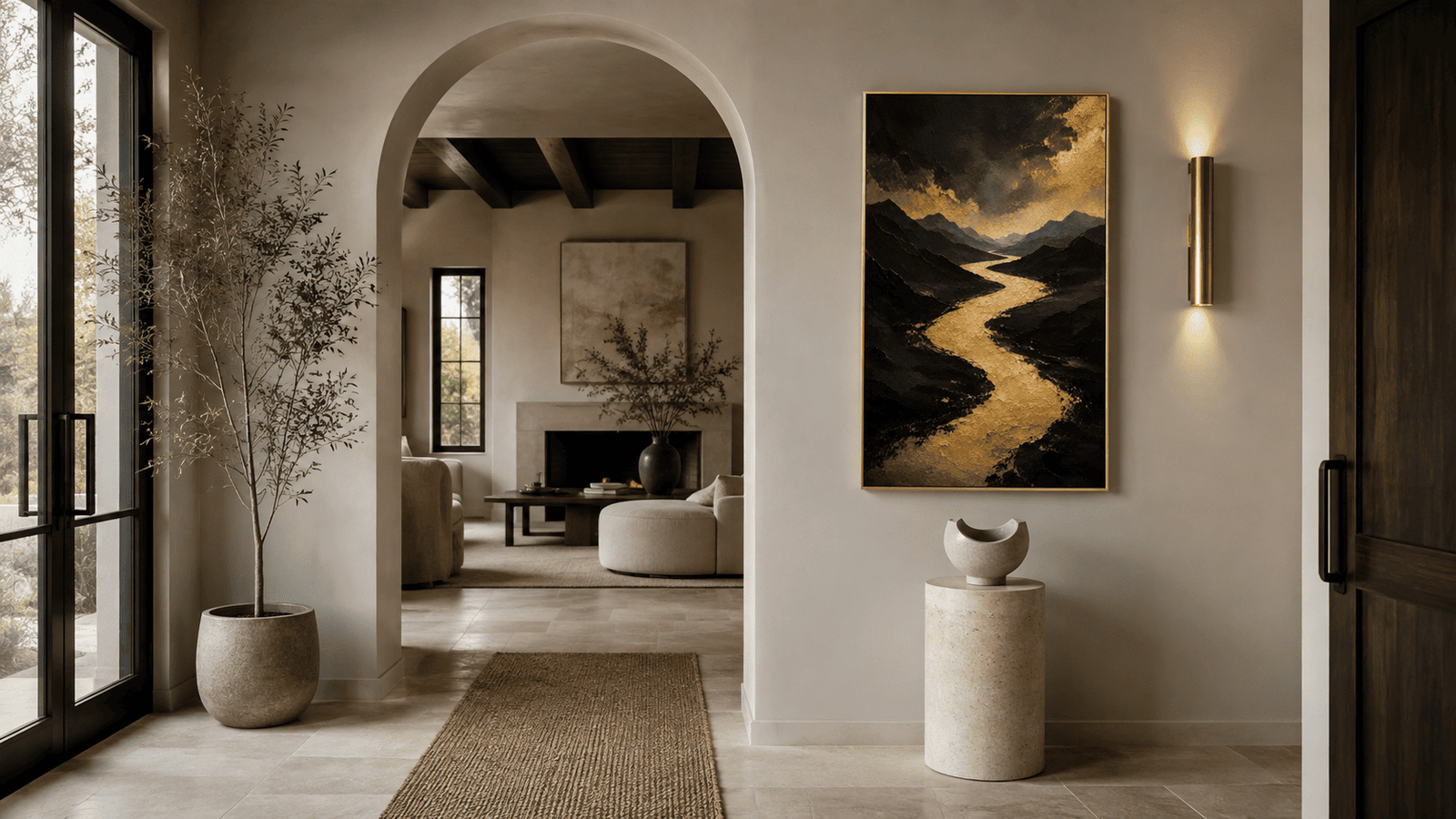 Gold river mountain wall art print — digital download.