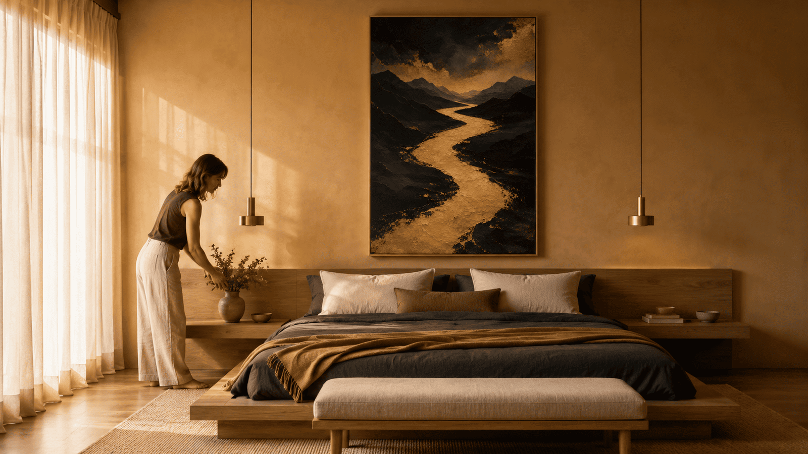 Gold river mountain wall art print — digital download.