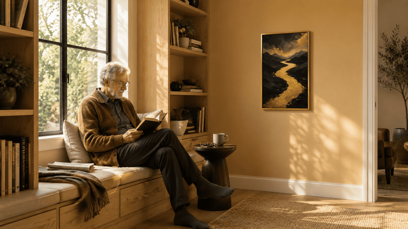 Gold river mountain wall art print — digital download.