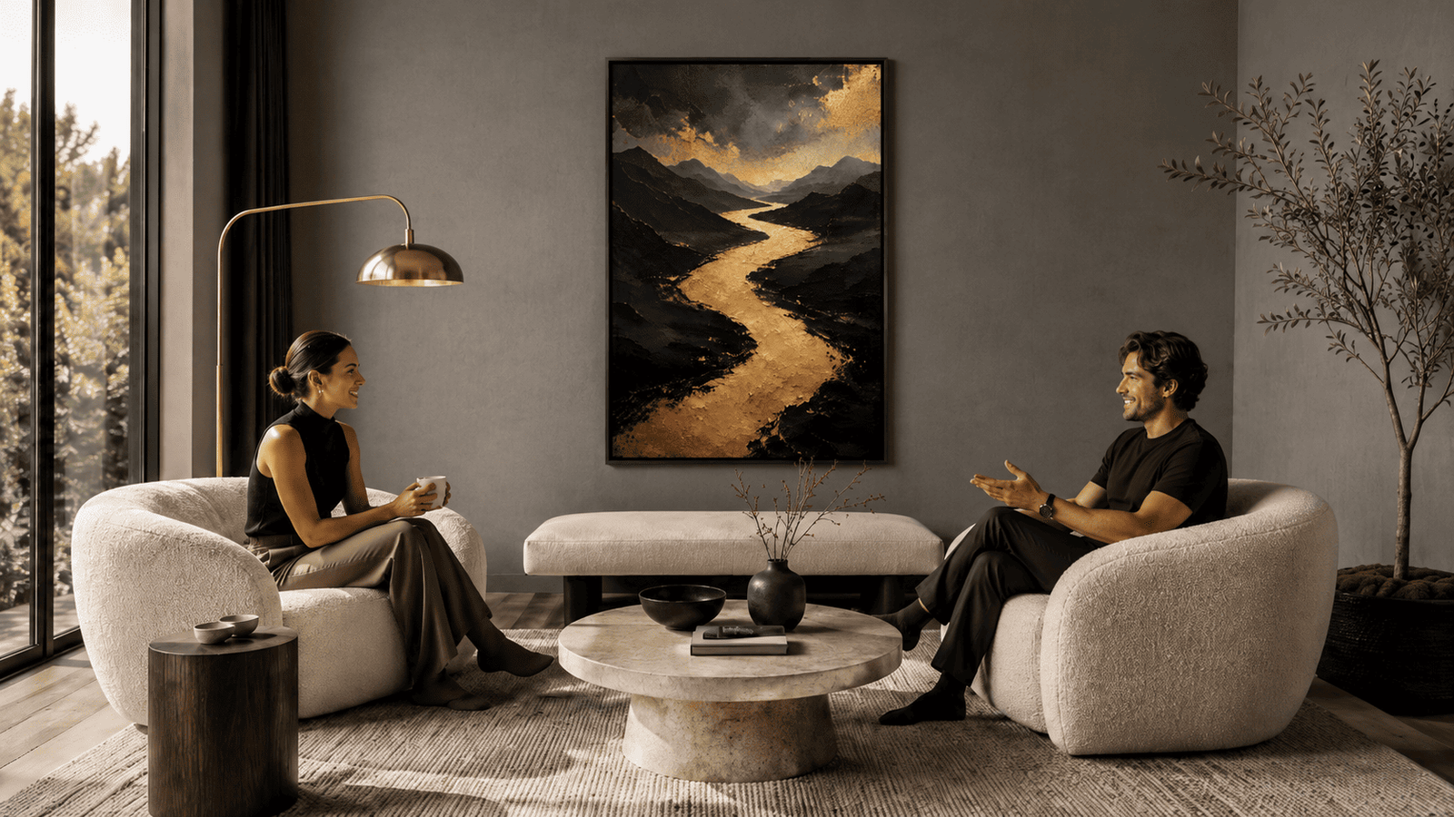 Gold river mountain wall art print — digital download.