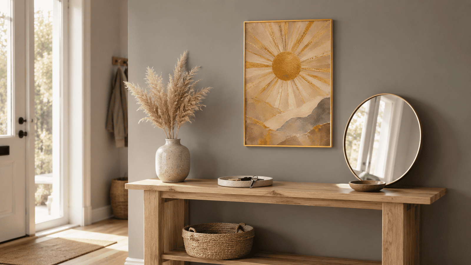 Gold sunrise mountain wall art print — digital download.