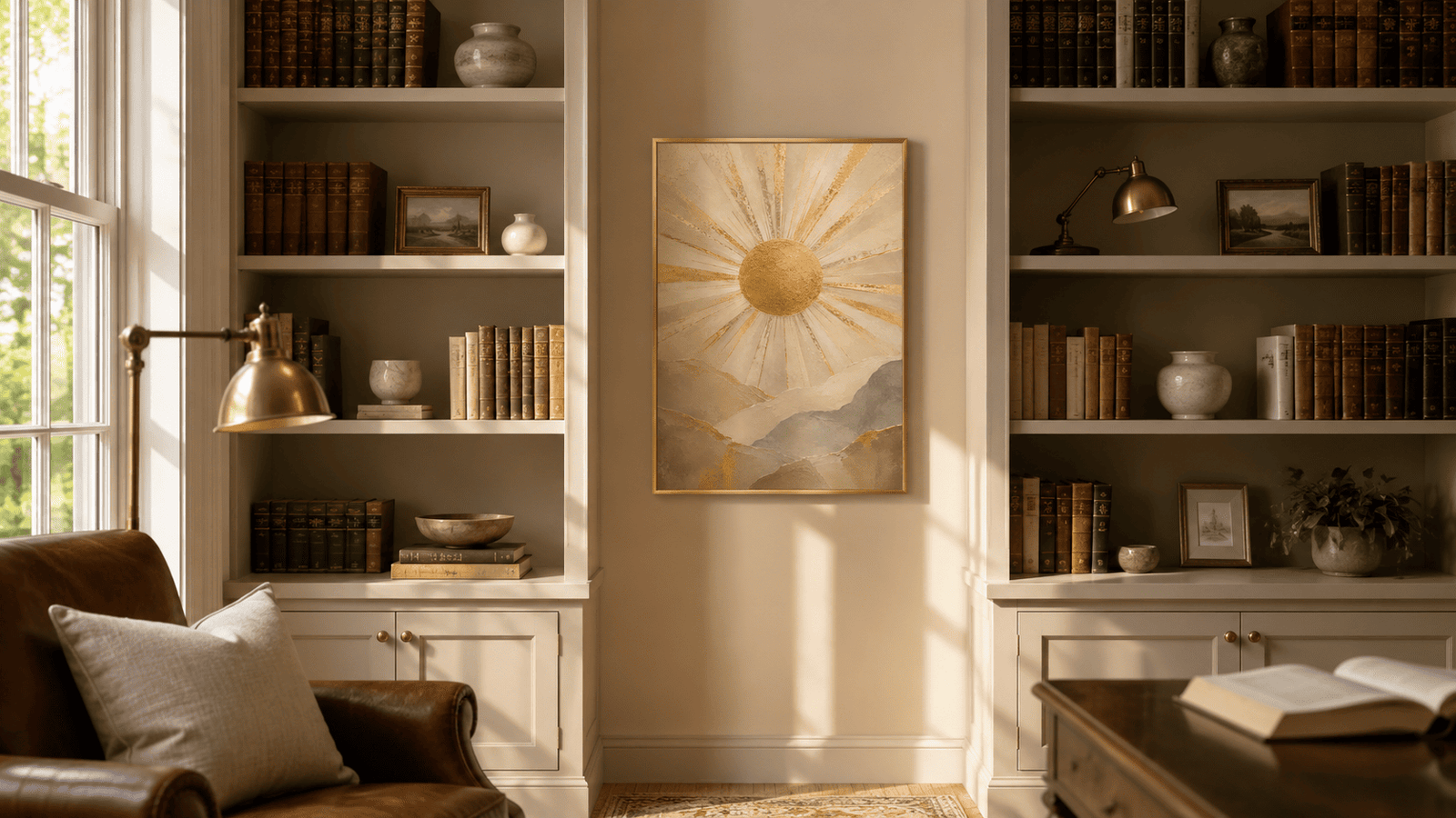 Gold sunrise mountain wall art print — digital download.