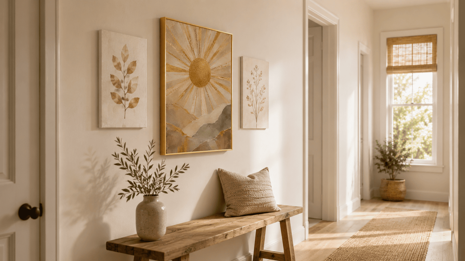 Gold sunrise mountain wall art print — digital download.