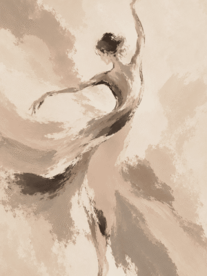 Abstract dancer figure wall art print in blush pink and beige tones