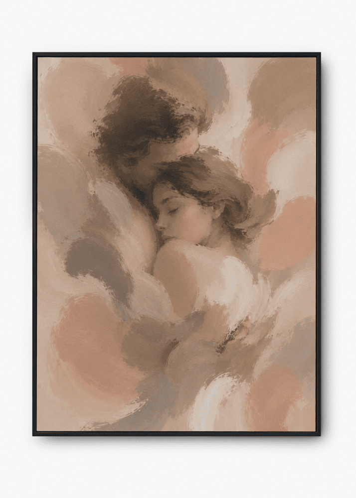 Painterly couple embrace wall art print — digital download